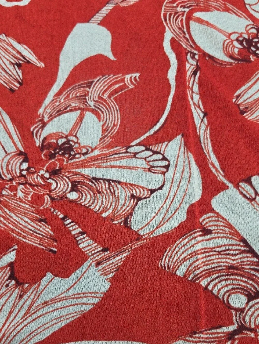 CHICO'S | Floral Open‎ Front Cardigan Duster Lightweight Red White Sweater | L